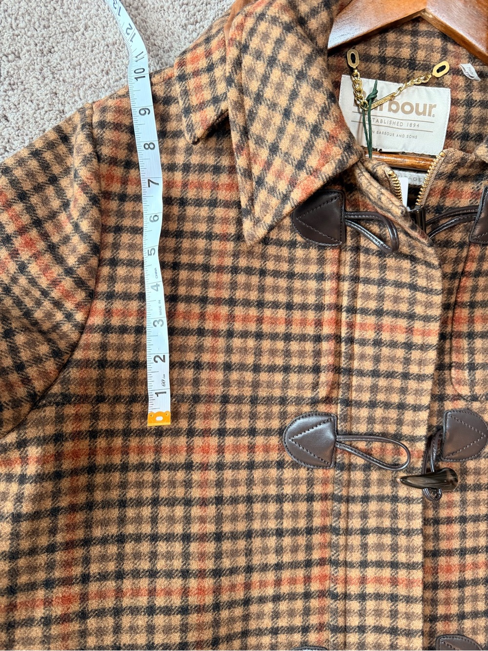 NWT Barbour Melody Check Wool Duffle Coat Brown Plaid US 10 - Picture 6 of 7